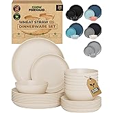 Grow Forward 24-piece Premium Wheat Straw Dinnerware Sets for 8 - Unbreakable Dishwasher & Microwave Safe Plastic Plates and Bowls Sets - Patio, Outdoors, RV, Camping Dishes - Sahara