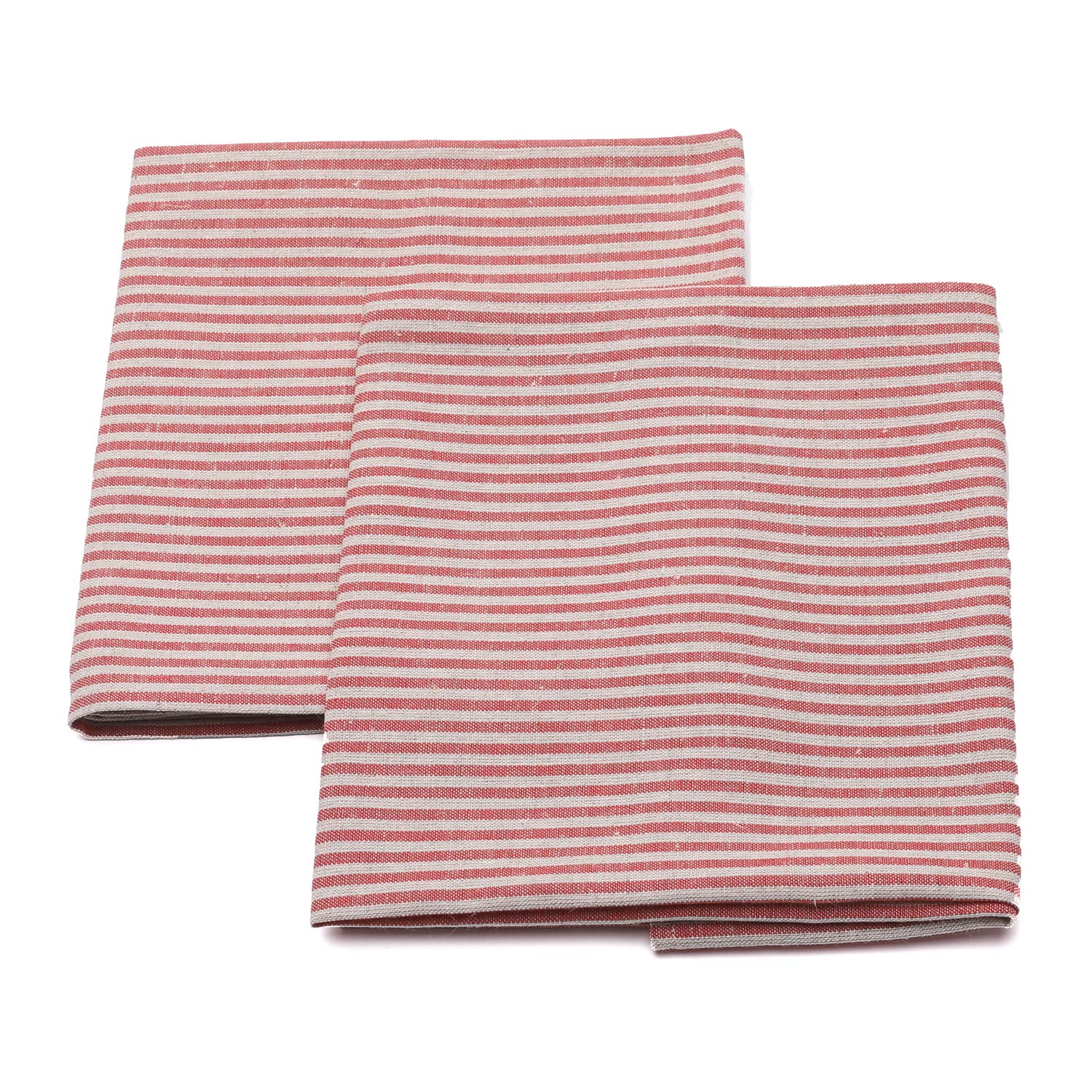 LinenMe Jazz 53% Linen 47% Cotton Tea Towels for Kitchen, 18"x28" Pack of 2 Dish Towel set, Absorbent & Quick Drying Cloth with Hanging Loop, Red Striped