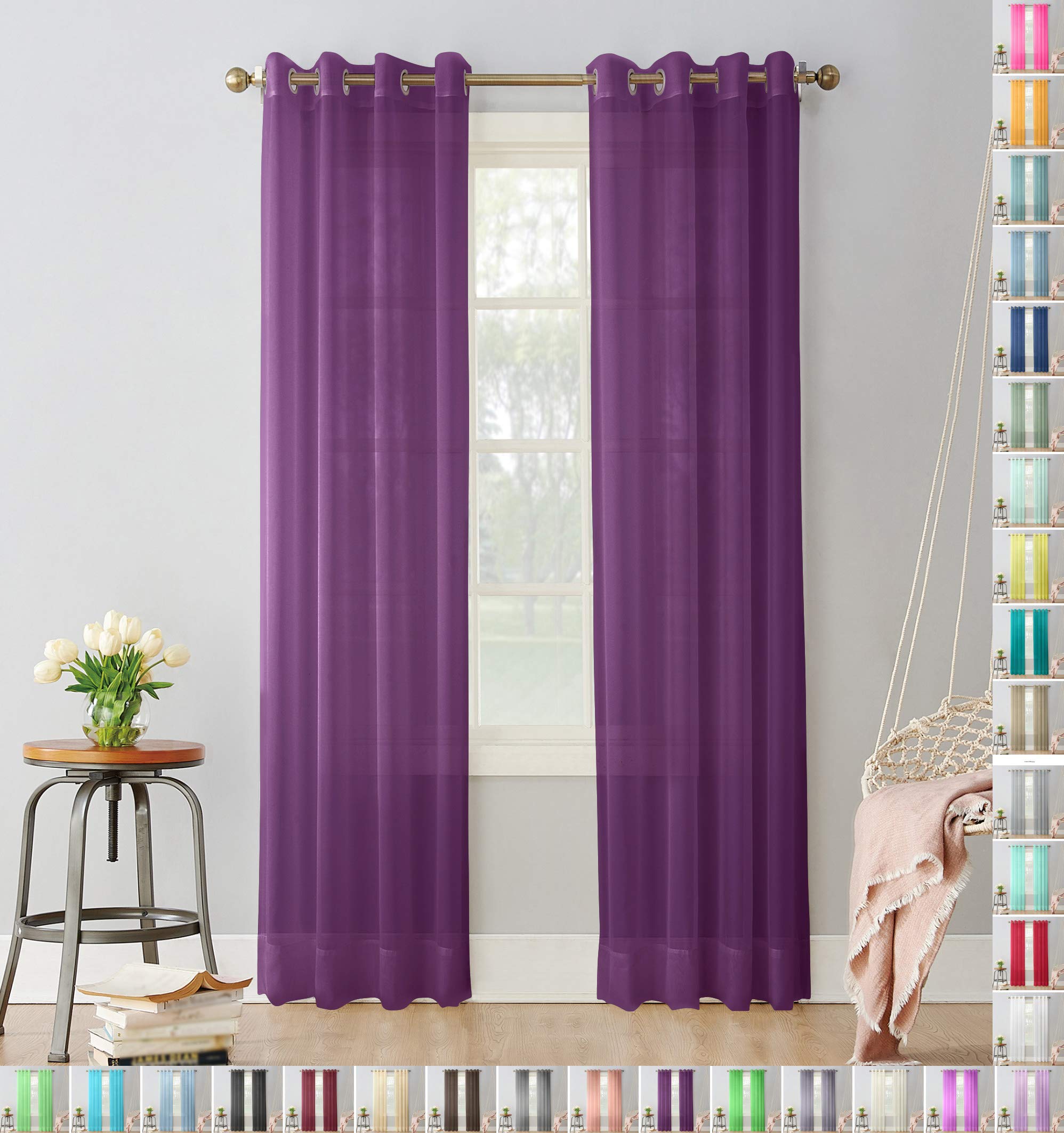 Megachest pair of sheer voile RING top (eggplant, 56" wideX72 drop(W142cmXH183cm))