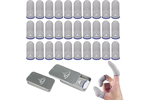 JWH Ultra-Thin Silver Fiber Gaming Finger Sleeves,White Thumb Sleeves Gaming Cots,30 Pack Gaming Finger Gloves for PUBG,with 2 pcs Storage Box,High Sensitivity,Anti-Slip,Fundas para Dedos Gamer