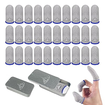 JWH Ultra-Thin Silver Fiber Gaming Finger Sleeves,White Thumb Sleeves Gaming Cots,30 Pack Gaming Finger Gloves for PUBG,with 2 pcs Storage Box,High Sensitivity,Anti-Slip,Fundas para Dedos Gamer