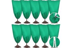 Hahood 10 Pieces Plant Covers Freeze Protection Winter Plant Frost Cover with Drawstring and Zipper Large Plant Protector Bag for Frost Blankets Jacket for Outdoor Plant, Green, 23.6 x 31.5 Inch