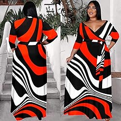 Runwind Plus Size Dress for Women 3/4 Sleeve V Neck