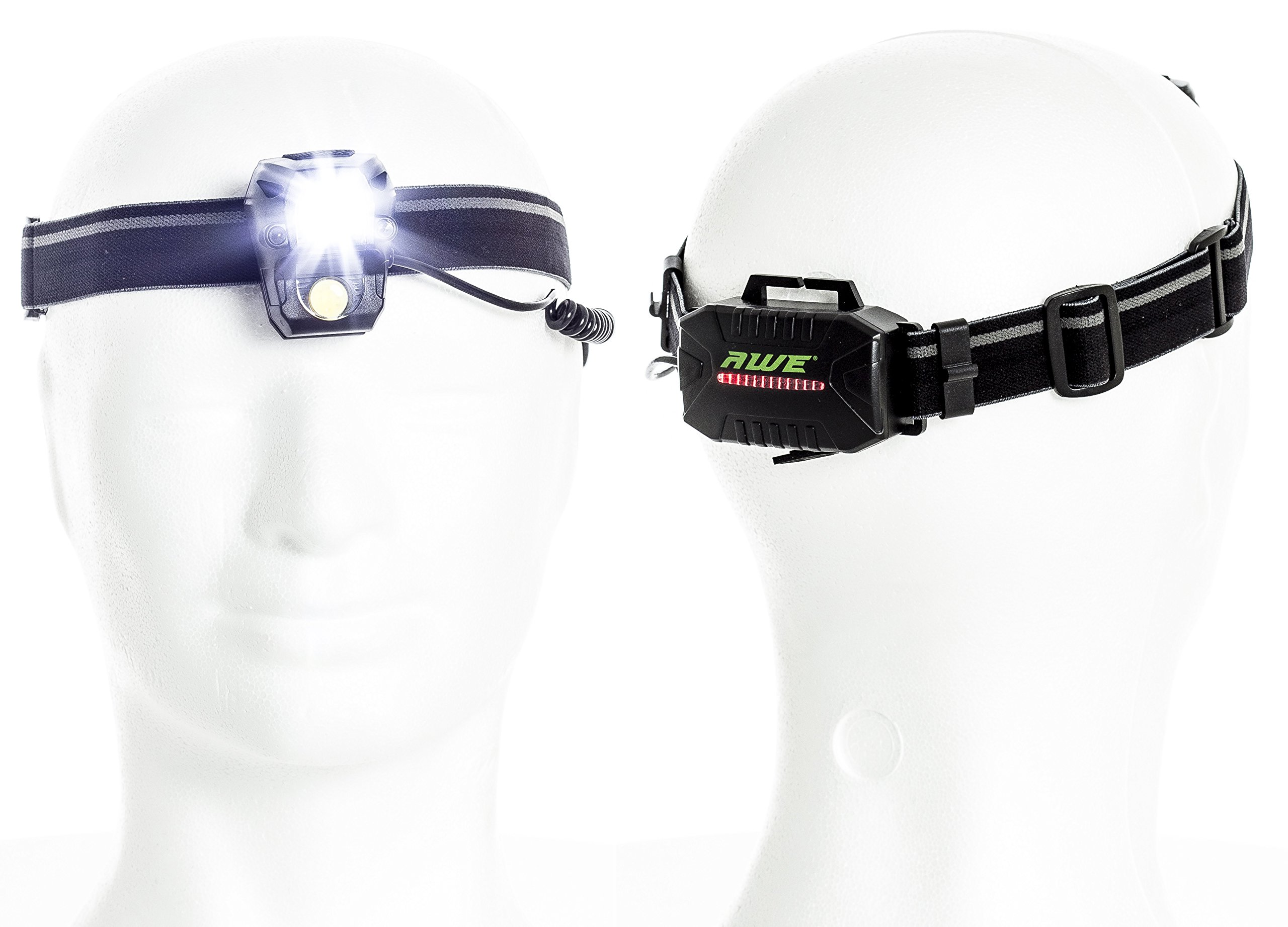 AWE® Hands Free Front COB LED's & Rear Red LED's USB Rechargeable Head Lamp 250 Lumens