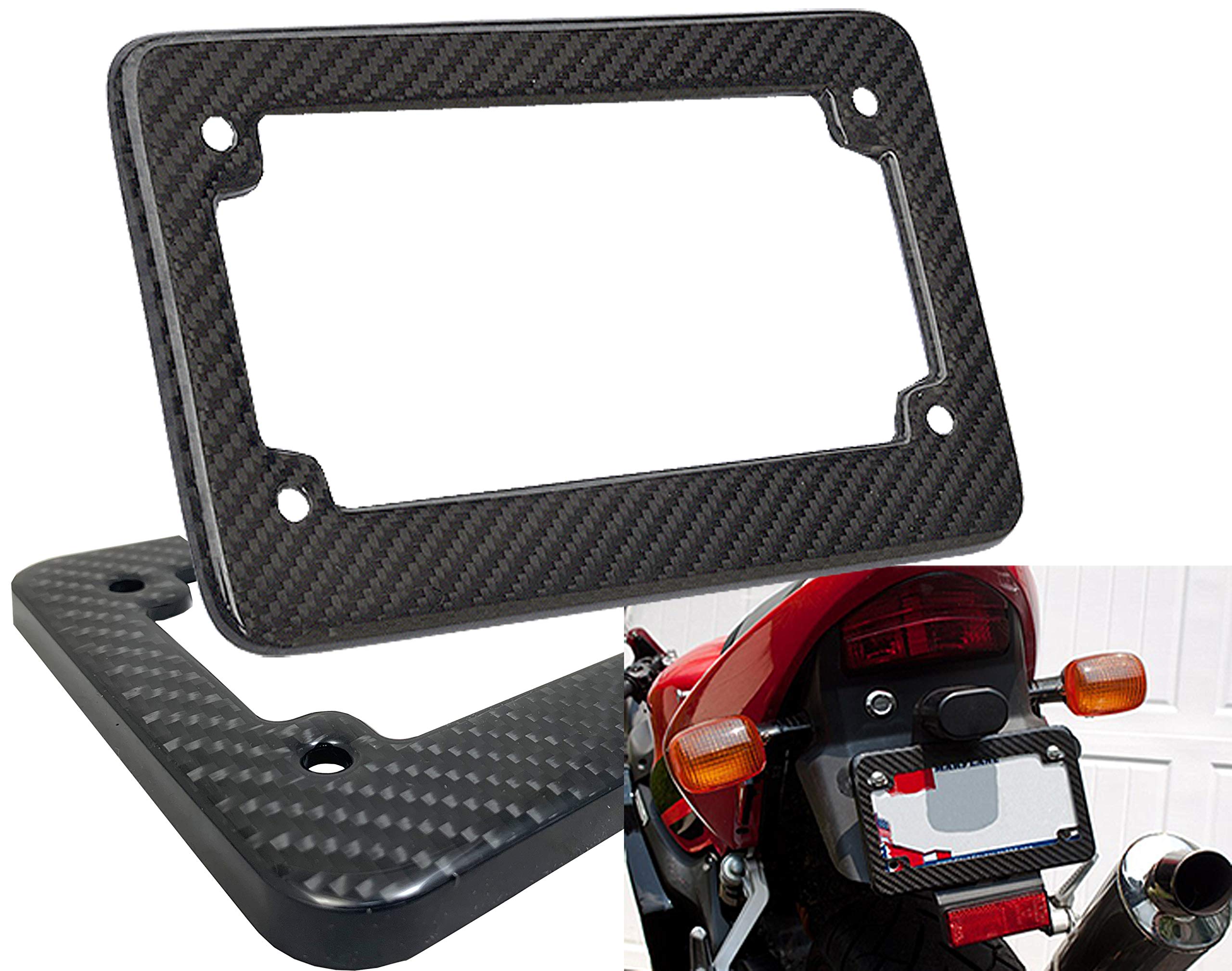 ICBEAMER Racing JDM Style Universal Fit Any Kind of Motorcycle Real Carbon Fiber License Plate Frame [Pack of 1 pc]