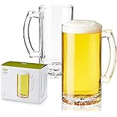 True Beer Glasses, Extra Large Beer Mugs with Handles, Thick Glass Steins for Lagers, Pilsners, Stouts, Root Beer, Birthday Gifts for Men, Game Night, Happy Hour, Home Bar, 26 oz, Set of 2