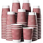 MATICAN Paper Coffee Cups, 100-Pack 12-oz Insulated Corrugated Disposable Paper Cups, Ripple Wall Cups for Hot Beverage or Cold Drinks, Turquoise (No Lids)