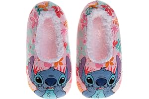 Josmo Slipper Socks for Girls - Plush Soft Cozy SlipOn Sock Slippers with Grip - Stitch Minnie Disney Princesses (Sizes: 5-10 Toddlers / 11-13 Little Kid / 1-5 Big Kids)