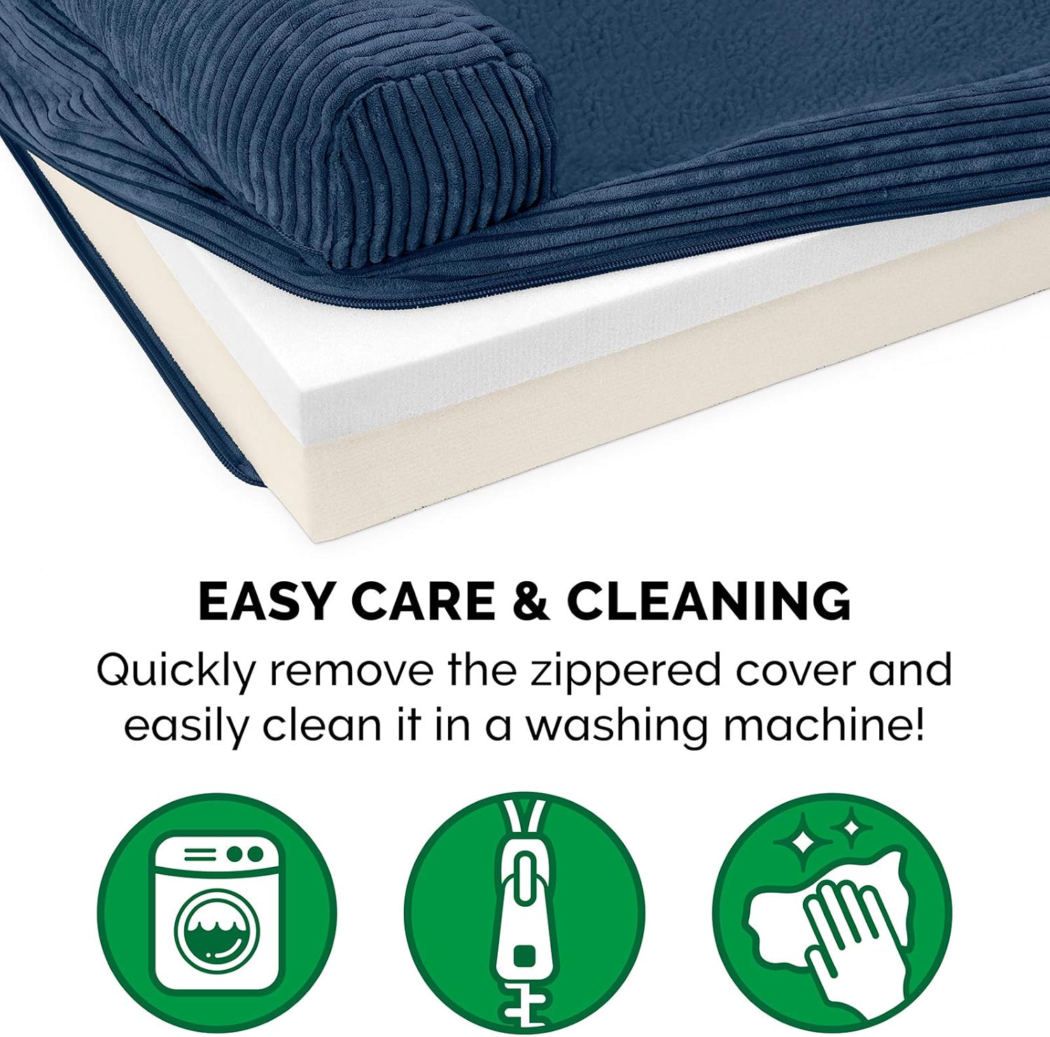 Furhaven Pet Dog Bed - Deluxe Memory Foam Faux Fleece and Corduroy Chaise Lounge Living Room Couch Pet Bed with Removable Cover for Dogs and Cats, Navy, Jumbo : Pet Supplies