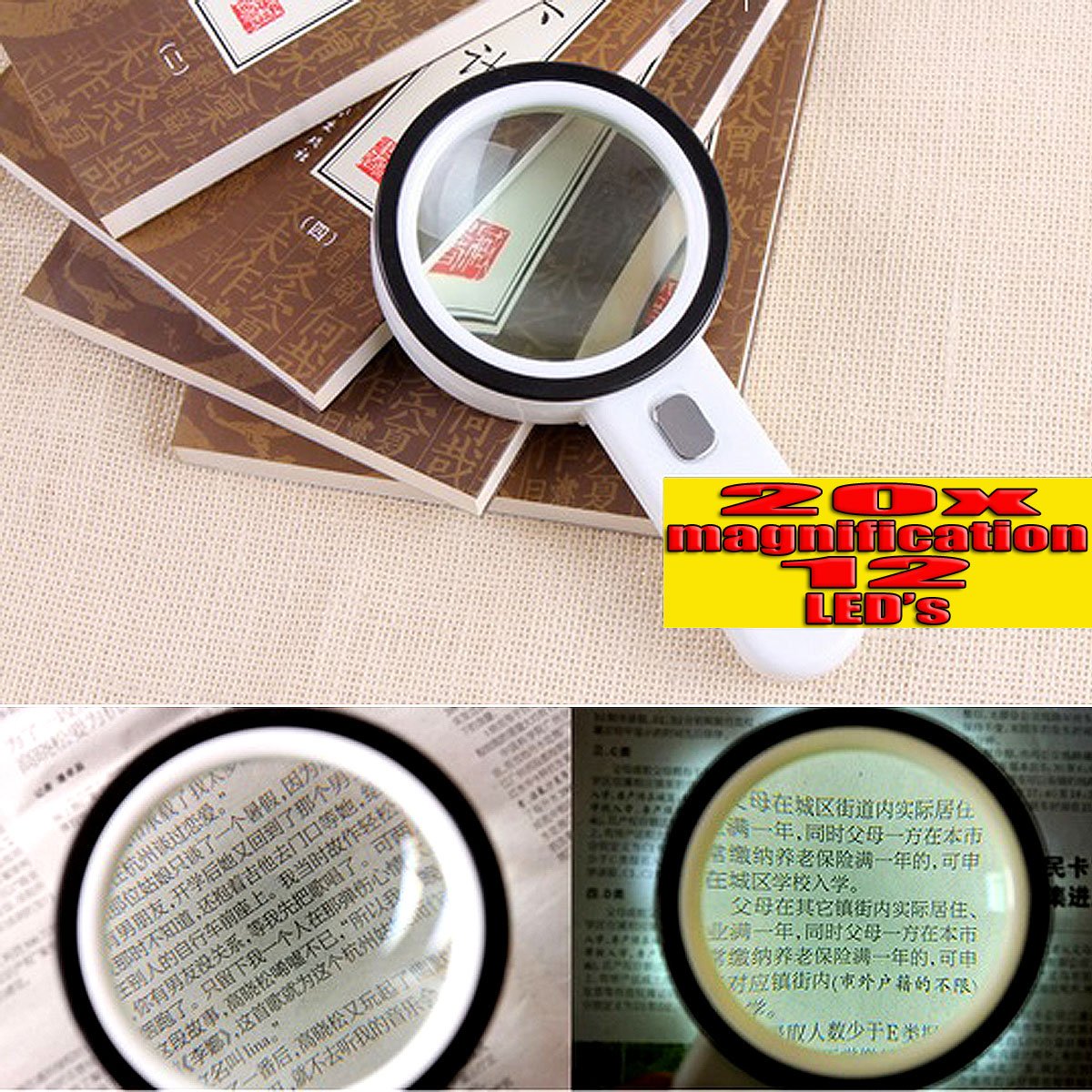 VERISA Magnifying Glass with 12 LED Light 4X Handheld Illuminated Magnifier Reading Magnifying Glass Lens Jewelry Loupe for Books, Newspapers, Maps, Coins, Hobbies & Crafts