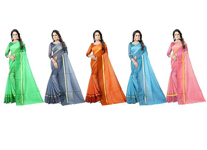 Cotton with Blouse Piece Saree (FL-RSTCOM-5_19_Multicolor_One Size)