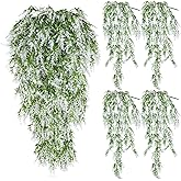 SJL 4pcs Artificial Hanging Lavender Plants Hanging Flowers Fake Ivy Long Plant Plastic Long Stem Faux Hanging Plants Indoor Greenery Look Real Decor for Garden Porch Farmhouse (White)