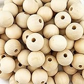 50 Pieces Unfinished Round Wood Beads with Hole, Natural Wood Loose Spacer Beads for DIY Crafts, Garlands, Jewelry Making (30mm)