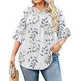 IN'VOLAND Plus Size Tops for Women 3/4 Sleeve Shirts Dressy Casual Crew Neck Blouse Spring Summer Clothes