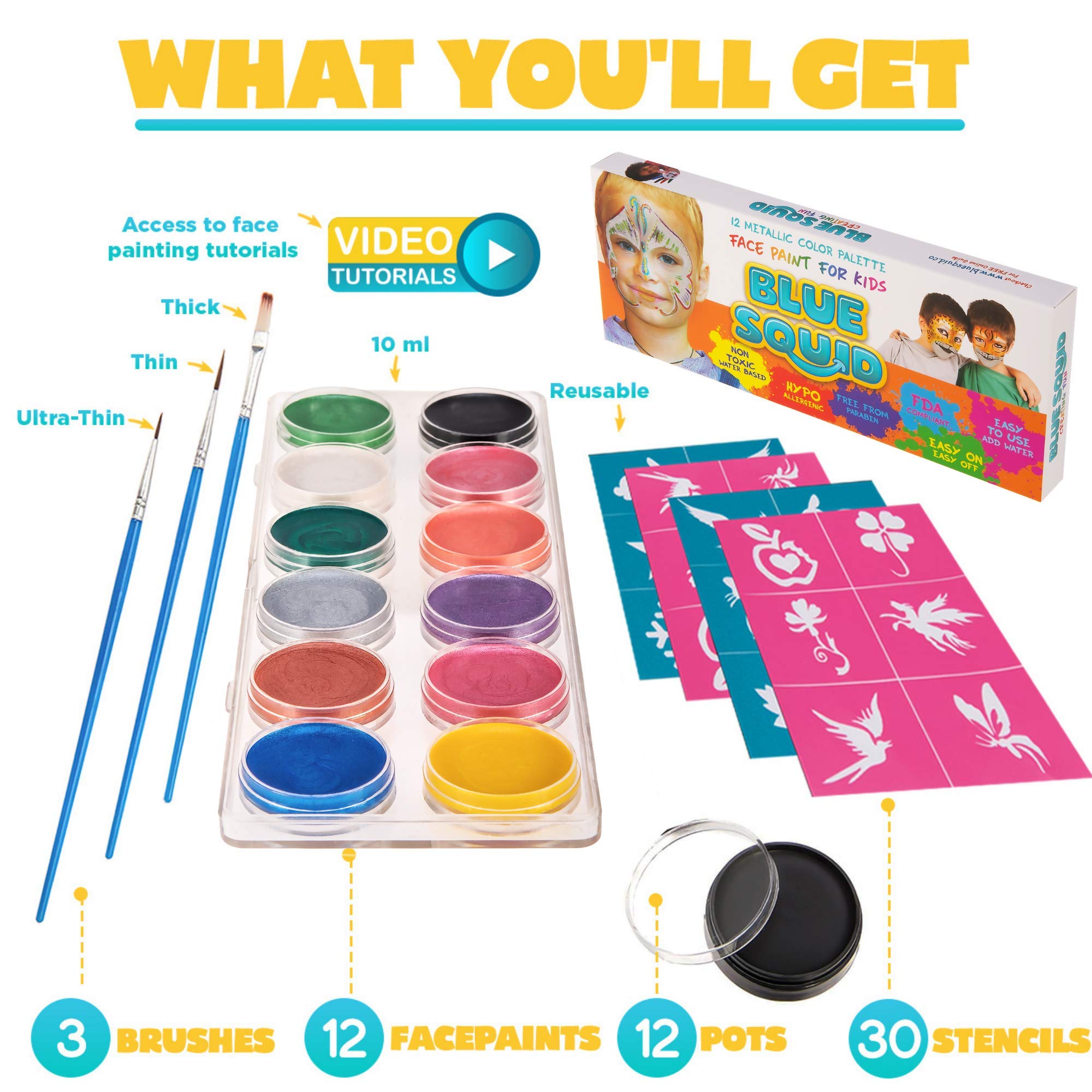 Blue Squid Face Paint Kit Professional Best Quality Painting For Kids