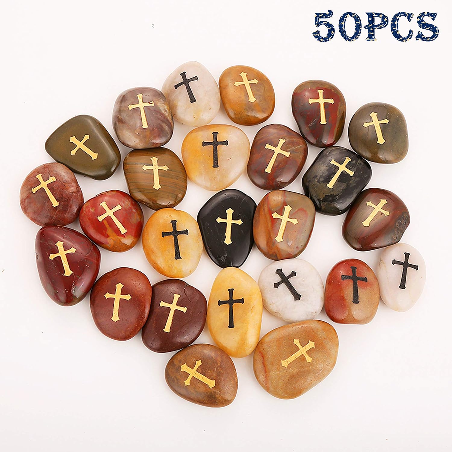 ROCKIMPACT 50PCS CROSS Engraved Inspirational Stones, Sentimental Gifts, Blessing Motivational Treat - Image 3
