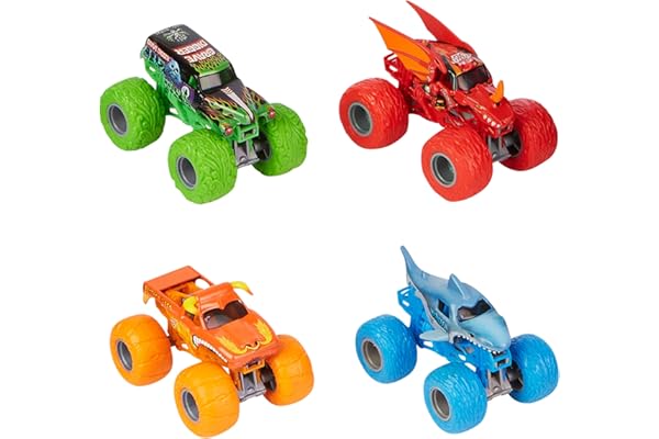 Monster Jam, Tough Treads Set, Official El Toro Loco, Megalodon, Grave Digger, and Bakugan Dragonoid Die-Cast Monster Trucks,