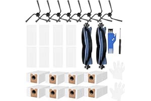 JJ NEUMANN Replacement Parts Compatible with eufy Robot Vacuum C10, 8 Filter Sets + 8 Side Bruhses + 2 Rolling Brushes + 8 Dust Bags accessories for C10 with Self Emptying