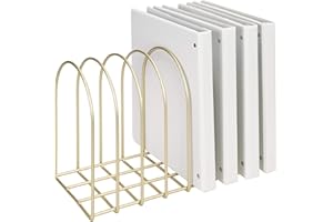 MyGift Large Desktop Document Holder, Brass Metal Wire File Folder Organizer Rack with 8-Slots and Arch Design