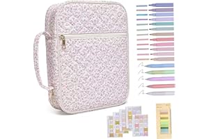 Bible Cover, Quilted Floral Portable Protective Large Bible Bag with Tabs & Highlighters & Pens Elegant for Girls, Women Styl