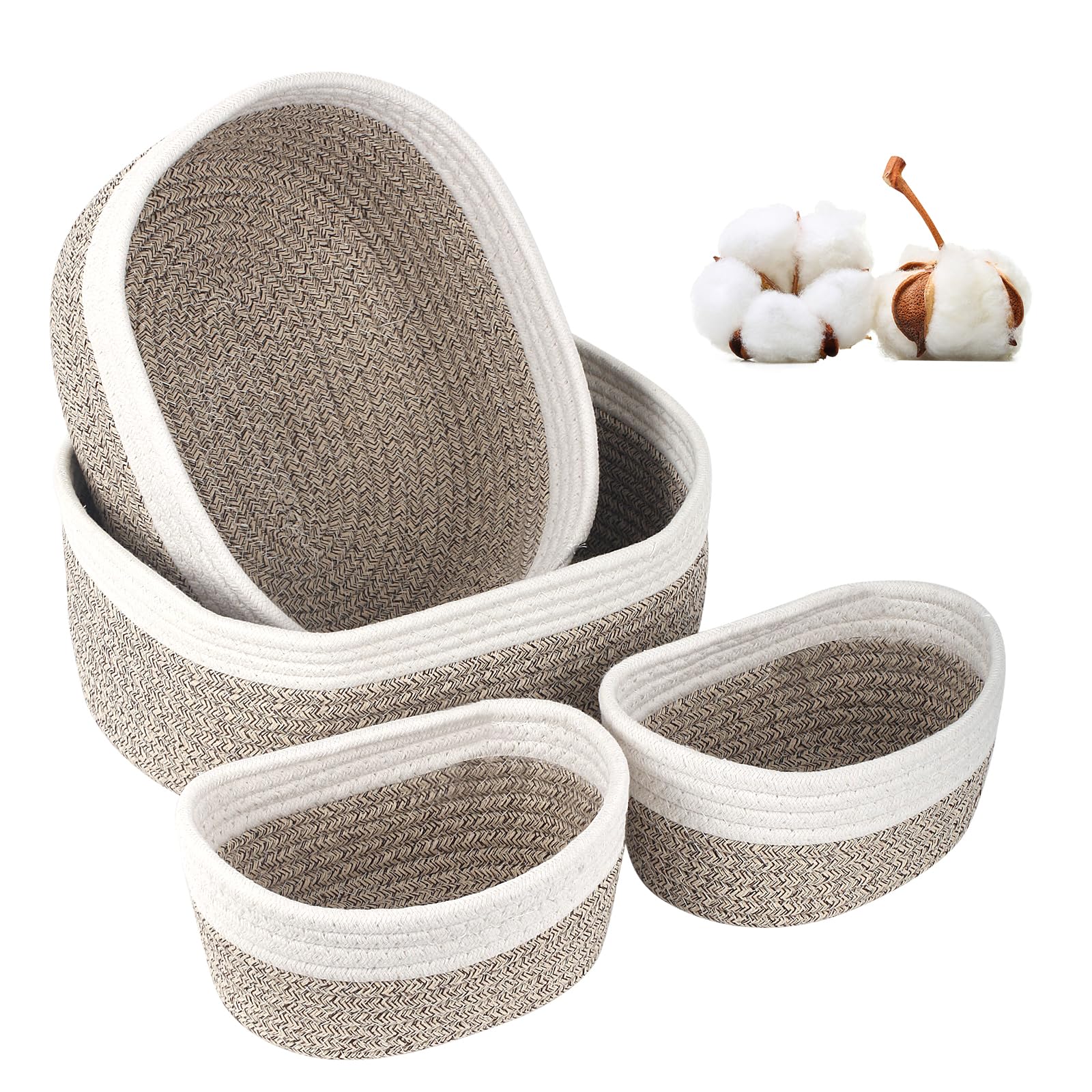 JASTOO Storage Basket, Cotton Rope Braided Baskets, Stackable Multifunctional Organiser Baskets for Organising Clothes and Accessories, Bathroom, Toy Baskets Storage