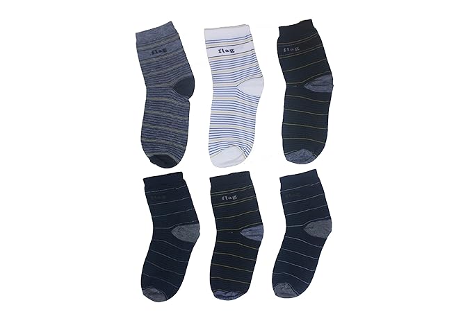 QRAFTINK Men's Solid Ankle Length Socks - Pack of 6 Pair Socks -Black/White/Blue/Grey