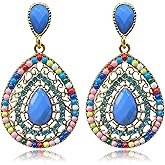 Zszkoz Bohemian Vintage Enamel Flower Earrings for Women Bronze Geometry Round Beaded Ethnic Teardrop Dangle Earrings Jewelry Gifts