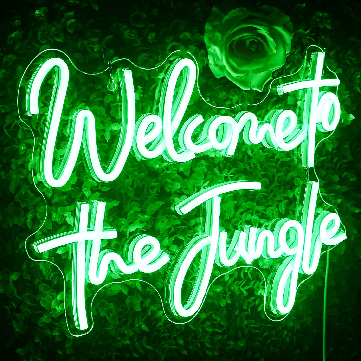 Looklight Welcome to The Jungle Neon Sign Green LED Neon Lights Letter Neon Sign for Bedroom Wall Decor USB Words Neon Signs for Home Bar Garden Wedding Engagement Party Wall Sign Gift — image 1