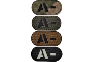 APBVIHL Infrared IR Reflective Tactical Blood Type A- Negative NEG Morale Glow Dark Patches Appliques Decrotive Badges