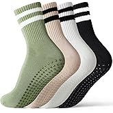 Jeyiour 4Pairs Womens Pilates Socks with Grip Crew Winter Pilates Gift Socks Non Slip Yoga Sock for Workout Barre Hospital
