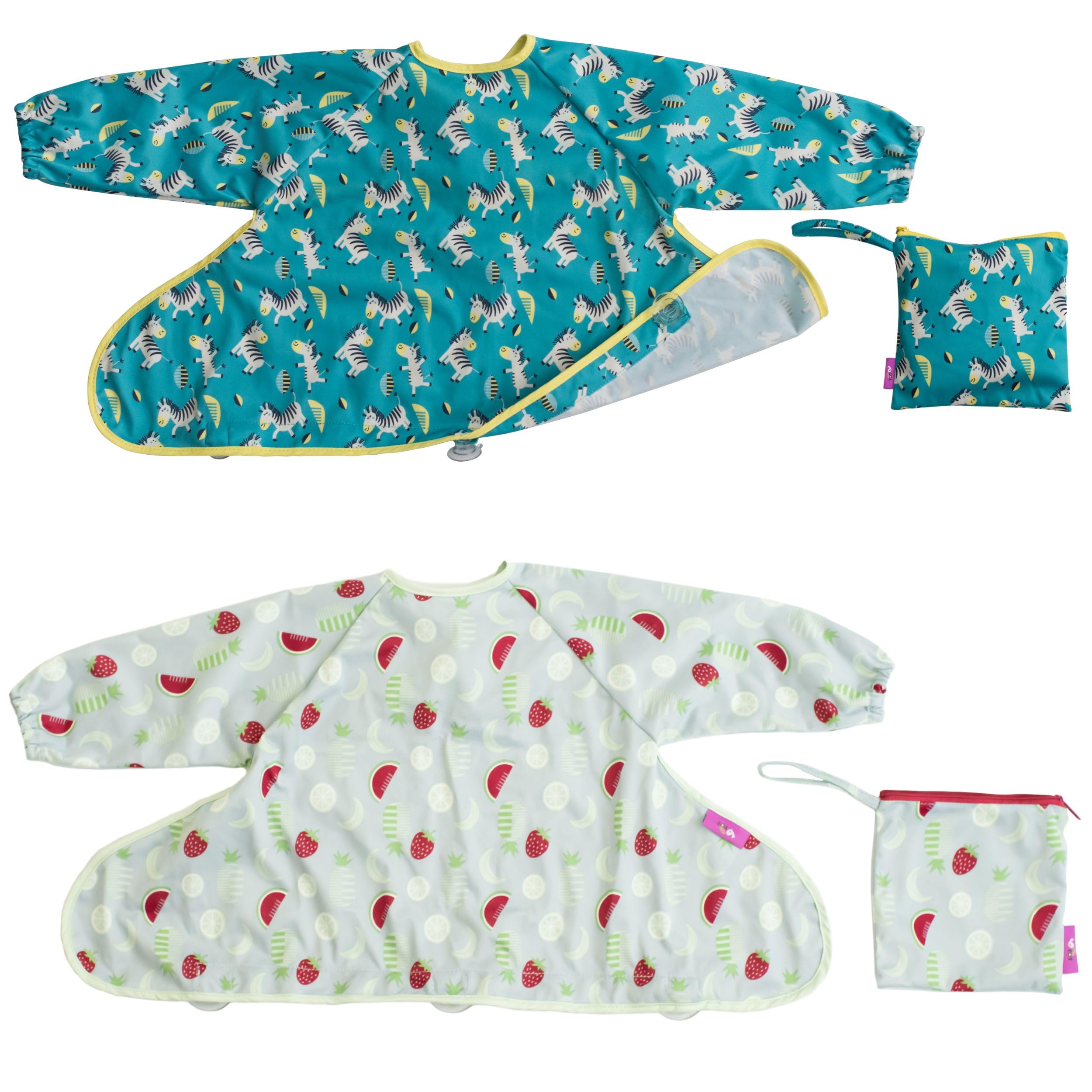 Tidy Tot®™ Cover & Catch™ Weaning Bib with Sleeves. Attaches to Highchairs with Suction for Mess Proof Baby Feeding. Waterproof Long Sleeved Bibs. Coverall BLW Bibs.