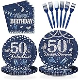 96Pcs 50th Birthday Party Decorations Denim and Diamonds Theme 50 Years Old Plates and Napkins Disposable Tableware Set for Men Women 50th Birthday Cowboy Retirement Party Supplies, Serves 24