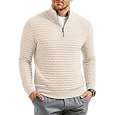 RQP Mens Quarter Zip Pullover Sweaters Relaxed Fit Knit Texture Sweater with Ribbing Edge