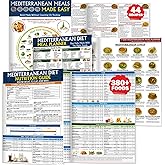 3 Mediterranean Diet Charts - Food List, Easy Meal Plan & Recipes, Beginner Guide with Serving Sizes, Net Carbs, Calories, Mediterranean Diet for Weight Loss, Diabetes - Friendly, Heart Health