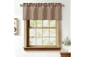 JIUZHEN Faux Linen Valance Curtains - Light Filtering Short Window Treatment with Rod Pocket, Farmhouse Valances for Kitchen 
