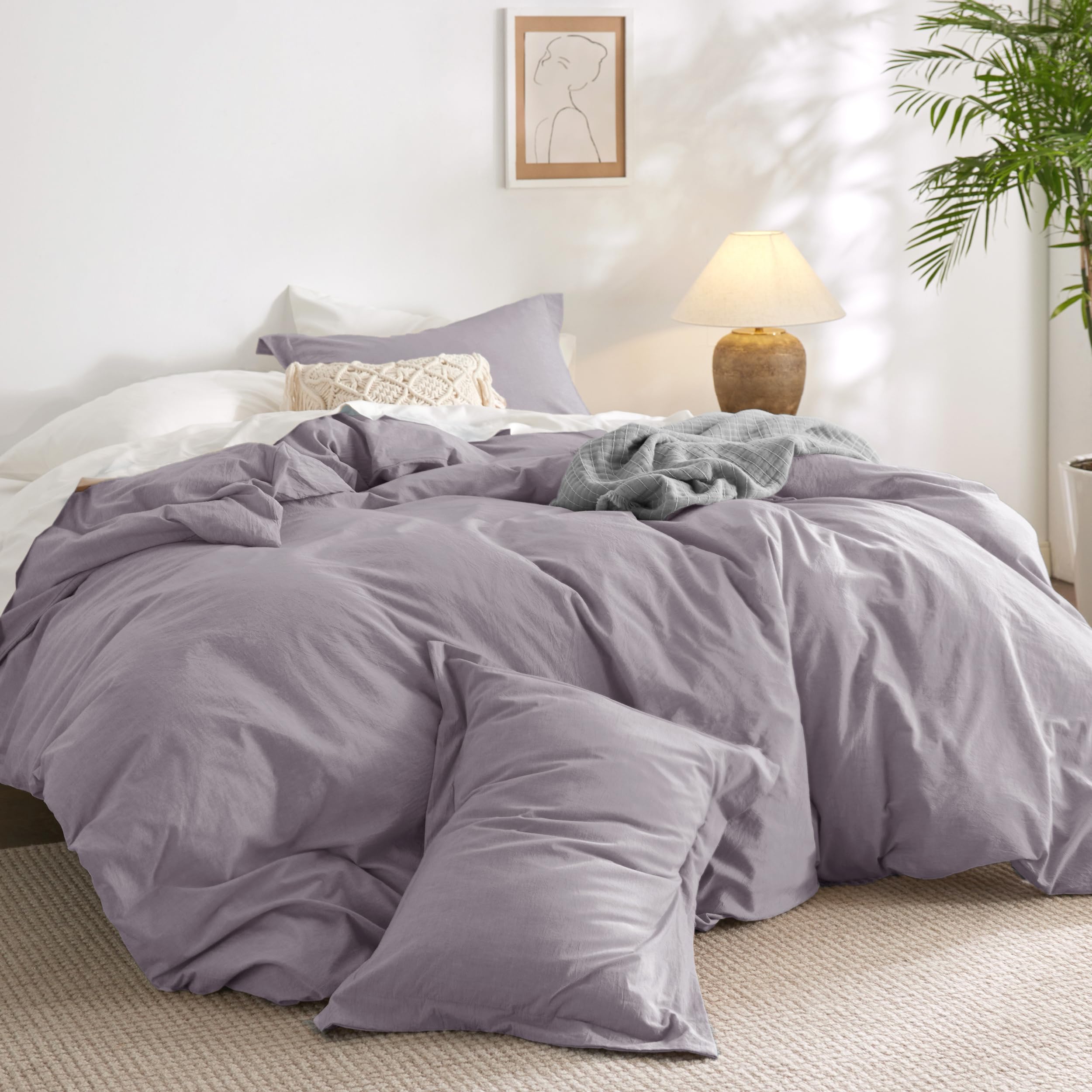 Bedsure 100% Washed Cotton Duvet Cover King Size