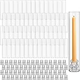 Teenyyou 60 Set Glass Hurricane Candle Holders Bulk 12.6" Open Ended Glass Candleholder Tube Shape Bottomless and 2.2" Taper Clear Candlestick Holders for Valentines Wedding Table Centerpiece (Clear)