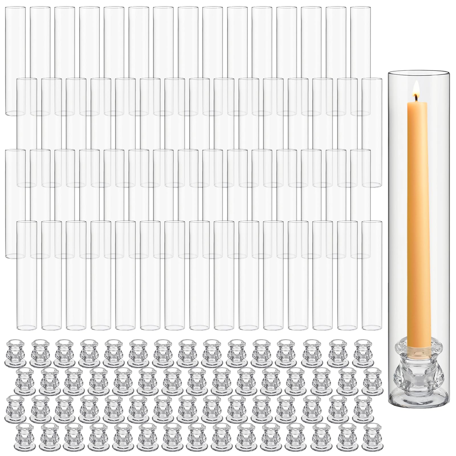 Photo 1 of Teenyyou 60 Set Glass Hurricane Candle Holders 12.6" Open Ended Glass Candleholder Tube Shape Bottomless and 2.2" Taper Clear Candlestick Holders for Wedding Christmas Party Table Centerpiece (Clear)