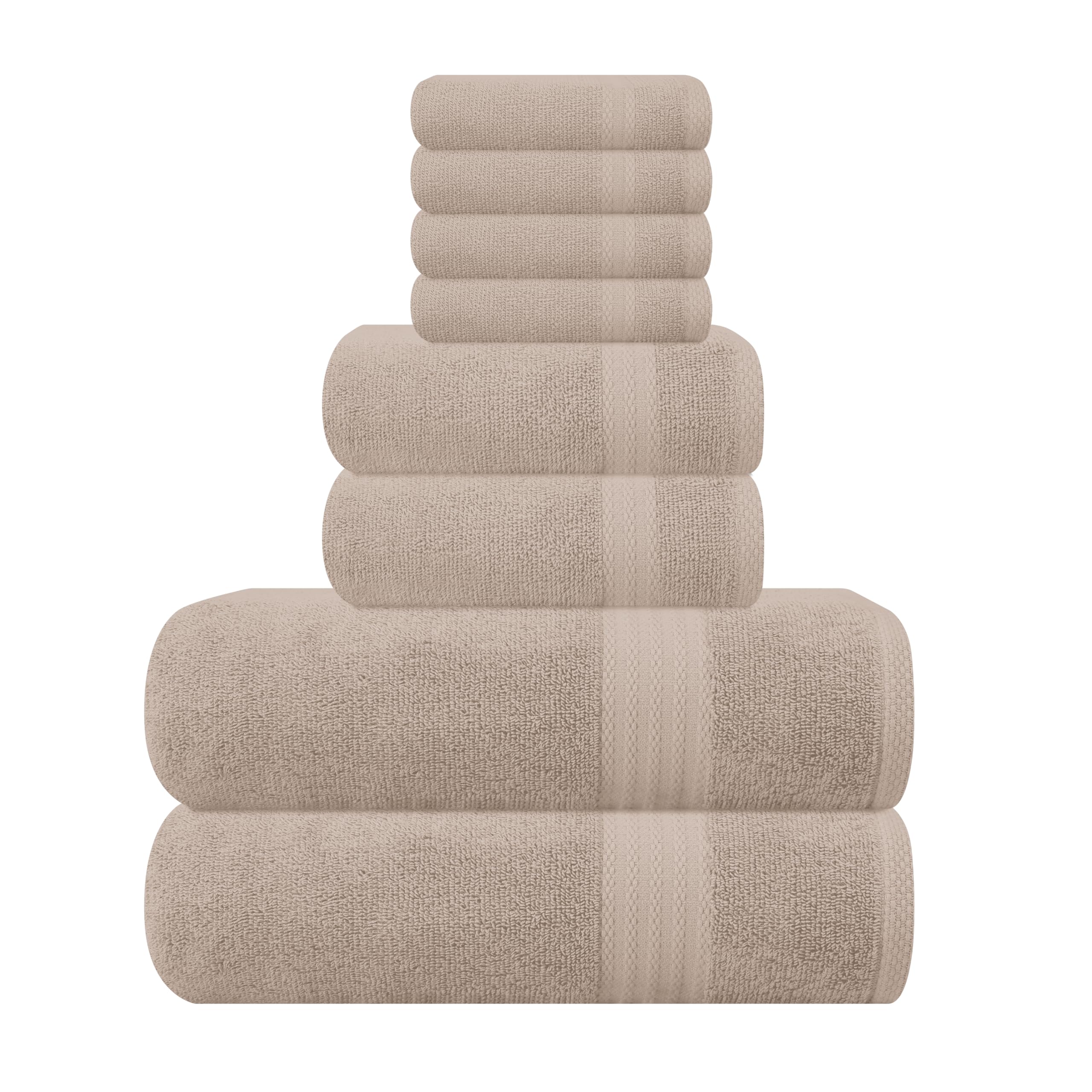 Photo 1 of GLAMBURG Ultra Soft 8-Piece Towel Set - 100% Pure Ringspun Cotton, Contains 2 Oversized Bath Towels 27x54, 2 Hand Towels 16x28, 4 Wash Cloths 13x13 - Ideal for Everyday use, Hotel & Spa - Tan