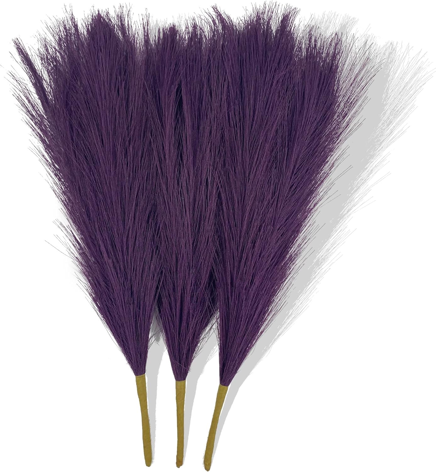 Dried & Preserved Flora - Acfruits Faux Pampas Grass, Artificial Pampas Grass Fluffy 3 Pcs Dark Purple Pompous Grass Flower Arrangement and Vase Filler for Boho Home Wedding Decoration