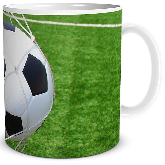TRIOSK Tasse Fußball Tor, Geschenk Geburtstag Männer Freunde Jungen Jungs Kollegen Chef, Weiß Grün Schwarz, 300 ml