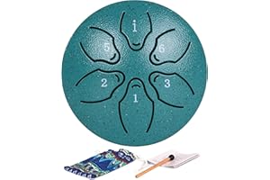 77OUTDOOR Steel Tongue Drum, Instrument for Kids and Adults with Bag, Mallets, Music Book, 3 Inches 6 Notes Steel Handpan Drum, Mini Outdoor Drum for Camping, Meditation or Yoga (Malachite)
