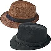 2 Pack Short Brim Fedora Classic 20s Trilby Panama Hats Summer Travel Cap for Men Women