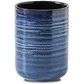 HASENSE Utensil Holder, 7.4" Large Utensil Holder for Kitchen Counter, Ceramic Utensil Organizer for Utensil Set, Modern Kitchen Utensil Crock for Countertop Decor, Blue