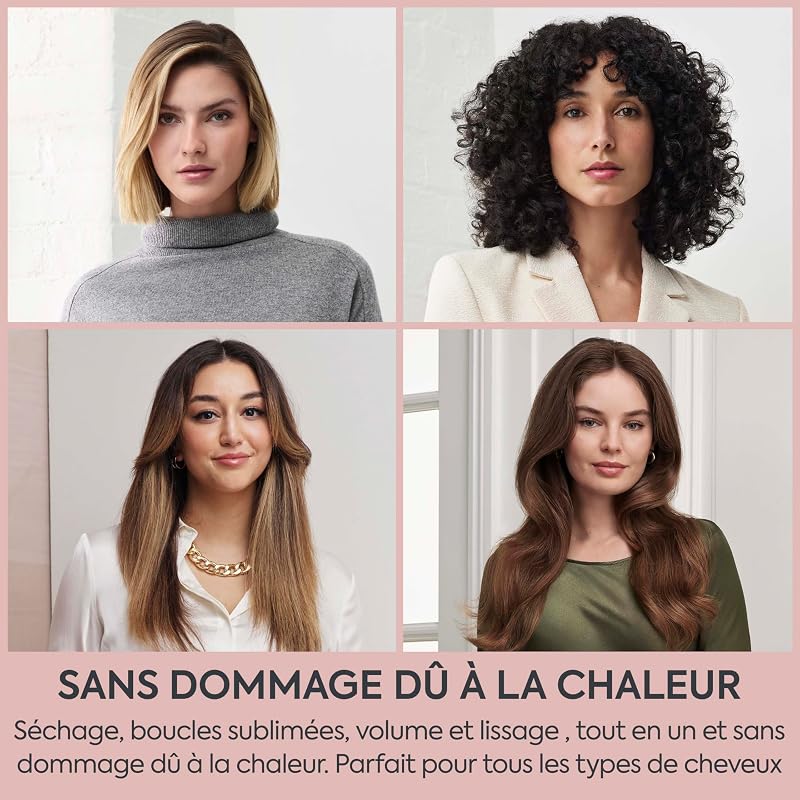 Air Wand, Sèche‑cheveux avec Diffuseur, Styler 4-en-1 & Vanity Case offert, Brosse Lissante et Styler Volume pour Cheveux Secs ou Mouillés, Technologie Ionique Anti‑Frisottis, Rose, AS6556E