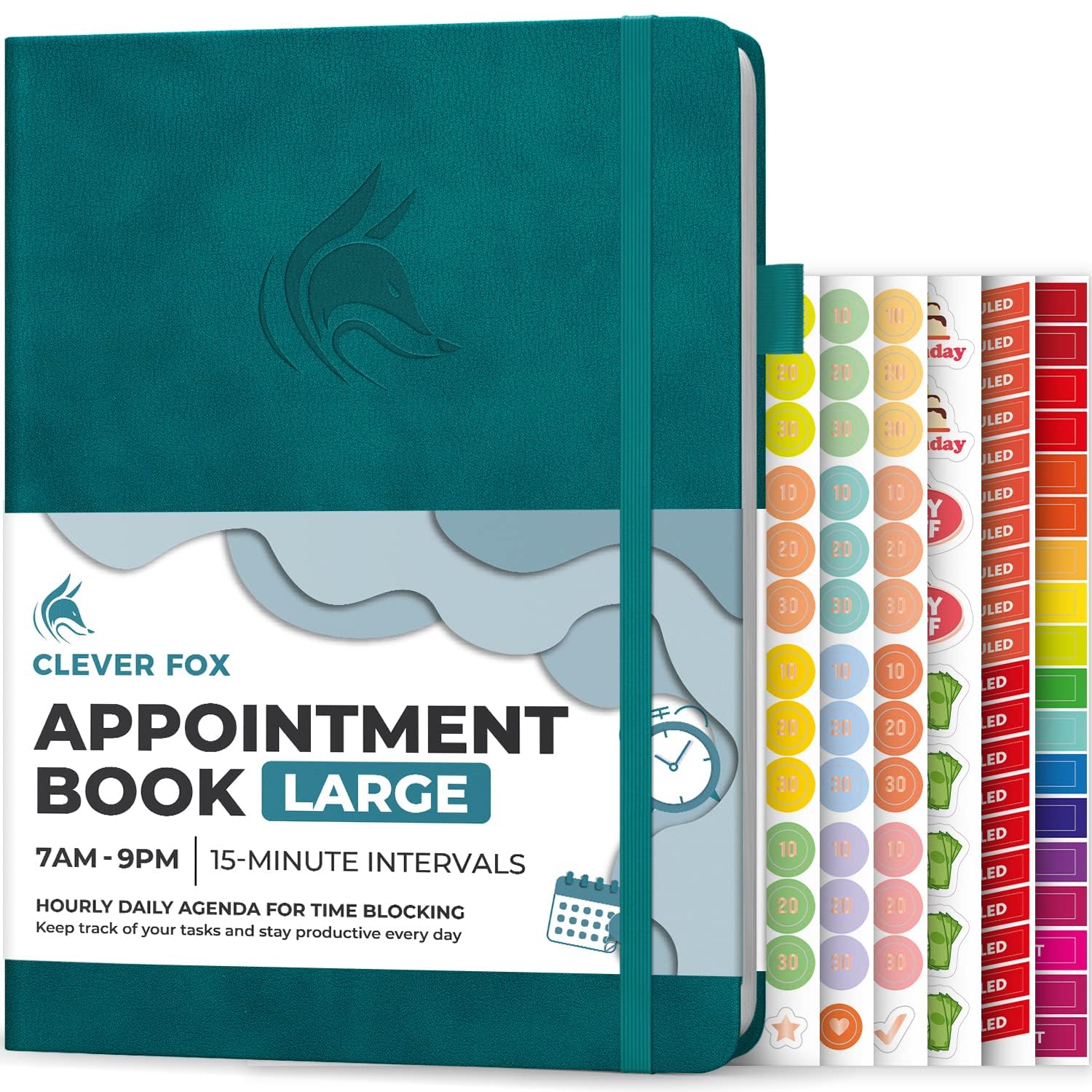 Clever Fox Appointment Book – Hourly Schedule Planner with 15-Minute Increments – Time Box Planner for Daily Work & To-Dos – Weekly & Monthly Spreads, Undated, Hardcover, A4 size, (Dark Teal) — image 1