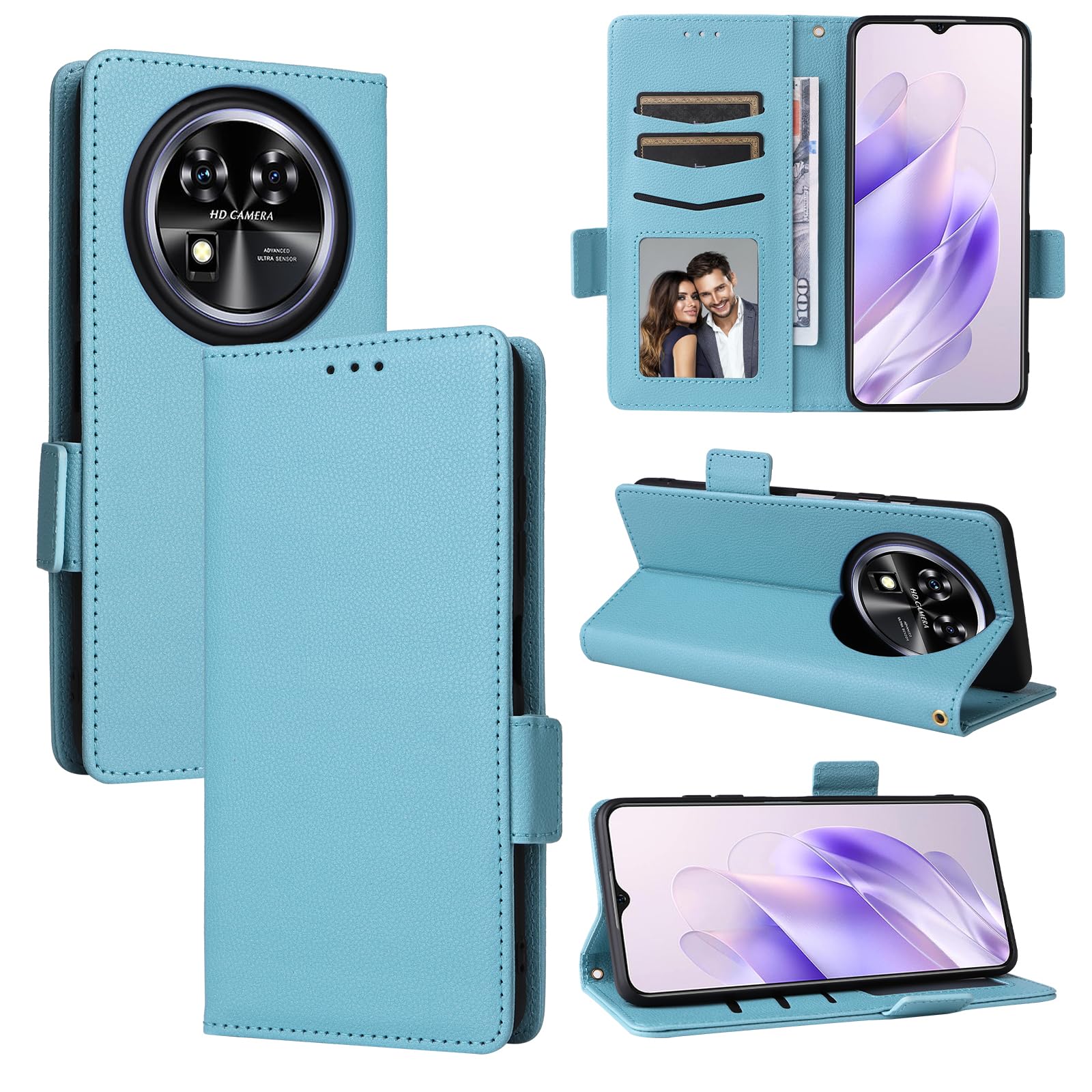 BELLA BEAR Oukitel C37 Phone Case, Magnetic Flip Leather Wallet Case, Kickstand Case, Shockproof Protective Case for Oukitel C37-LBlue