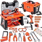REXBETI Kids Tool Set with Box and Electronic Toy Drill, Pretend Play Kids Workbench Construction Kits, Toddler Tool Set, Birthday Gifts for Ages 3-8 Years Old