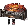 TURBRO Eternal Flame 26 in. WiFi Infrared Quartz Electric Fireplace Log Heater with Sound Crackling, Realistic Pinewood Logs, Adjustable Flame Colors, Remote Control, Thermostat, Timer, 1500W Bronze