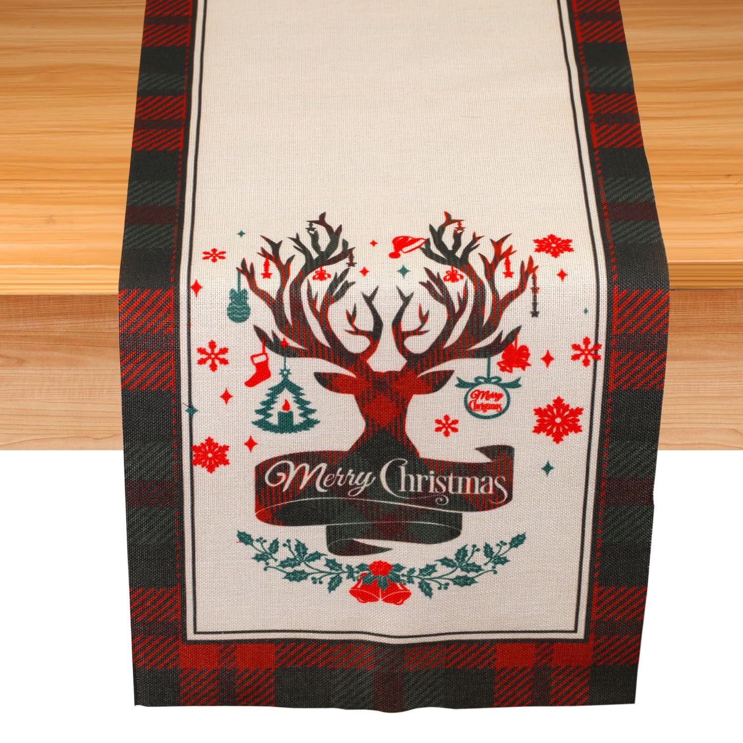 Christmas Table Runner, 72.4x13.7 Inch Xmas Table Cover Merry Christmas Table Runner Linen Christmas Decorations Tablecloth for Dining Table Dinner Party (White Elk Style)